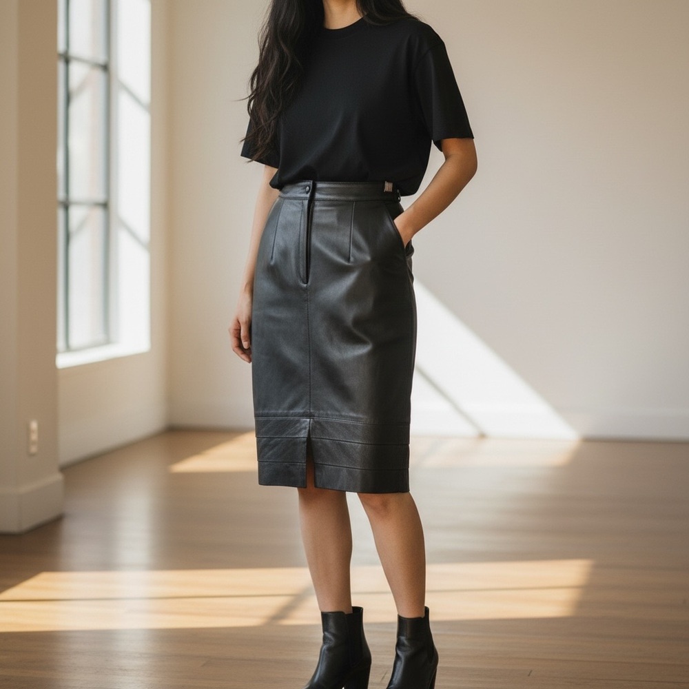 Bagutini pour Cygielman Italian Leather Skirt Lined Black Eu. 38 or US 6